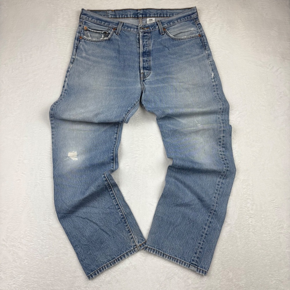 Levis 501 Mens 38x34 Light Wash Distressed Y2K Grunge CB4-28